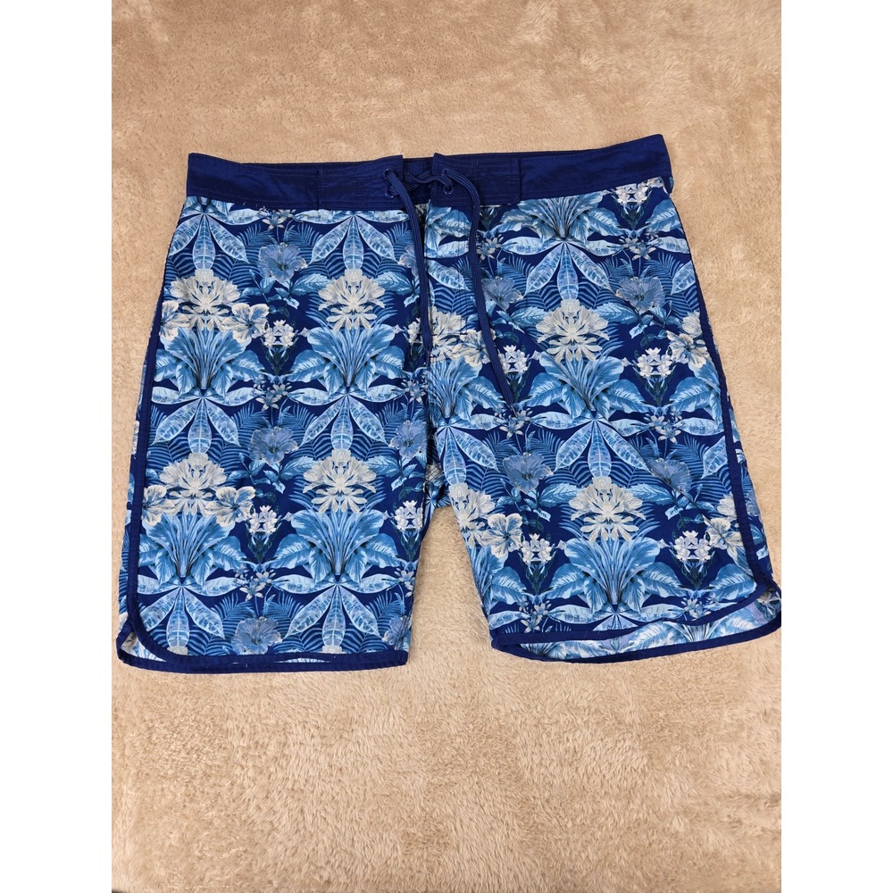 Vintage Old Navy Mens Board Shorts Blue White Tropical Floral Swim Trunks XXL